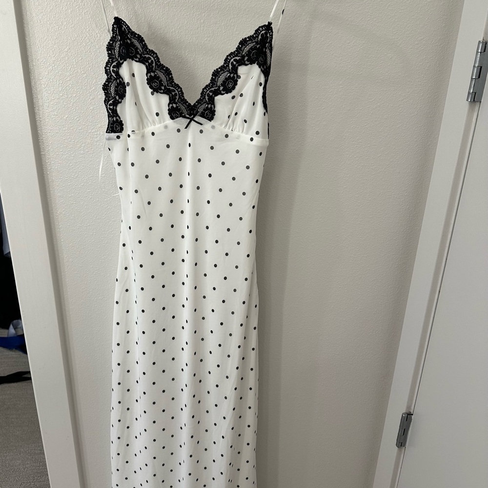 NIA Polka Dot Lace Trim Slip Dress - White/Black